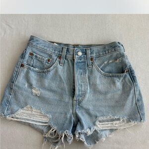 Levi's Light Blue Distressed Jean Shorts 501 premium denim